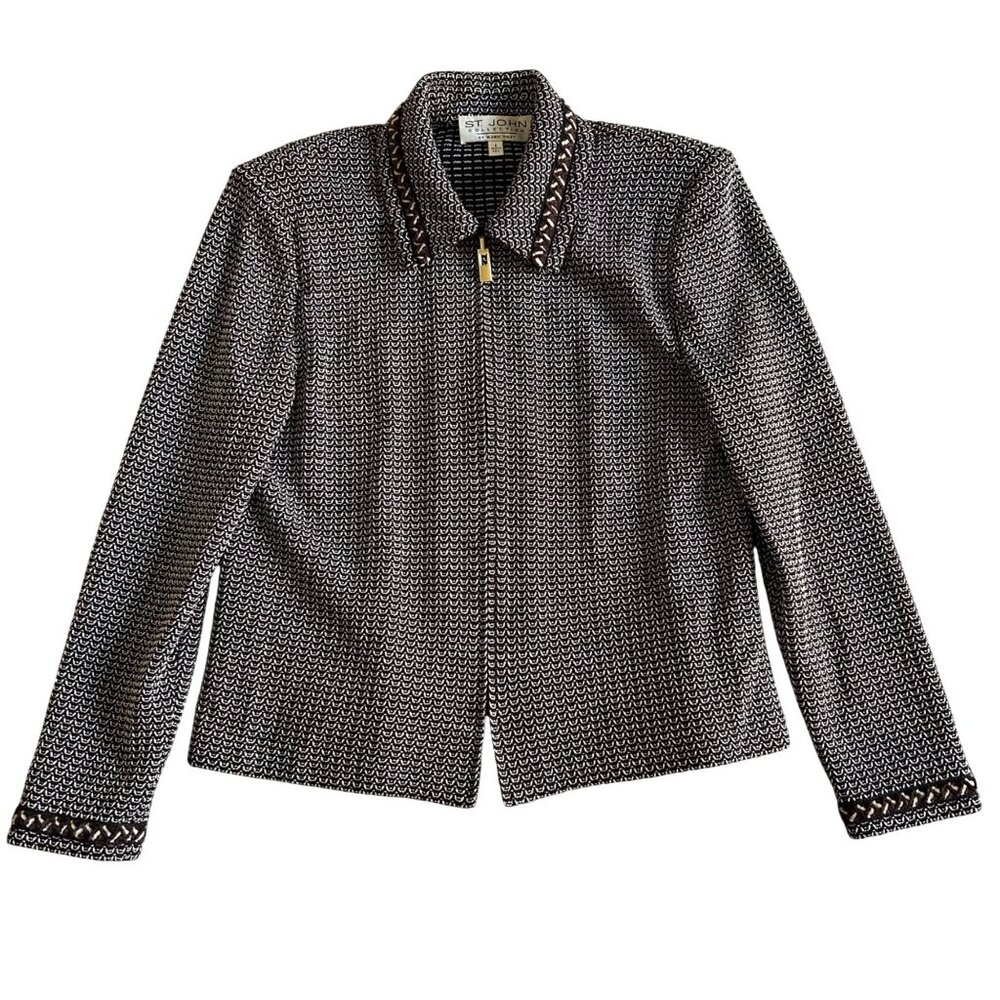 St. John Collection Women's Sz 6 Knit Blazer Jacket Brown/White